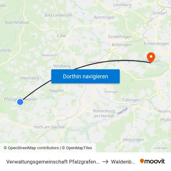 Verwaltungsgemeinschaft Pfalzgrafenweiler to Waldenbuch map