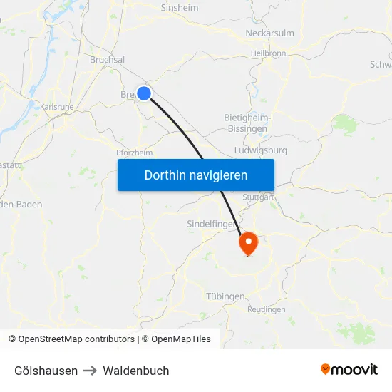 Gölshausen to Waldenbuch map