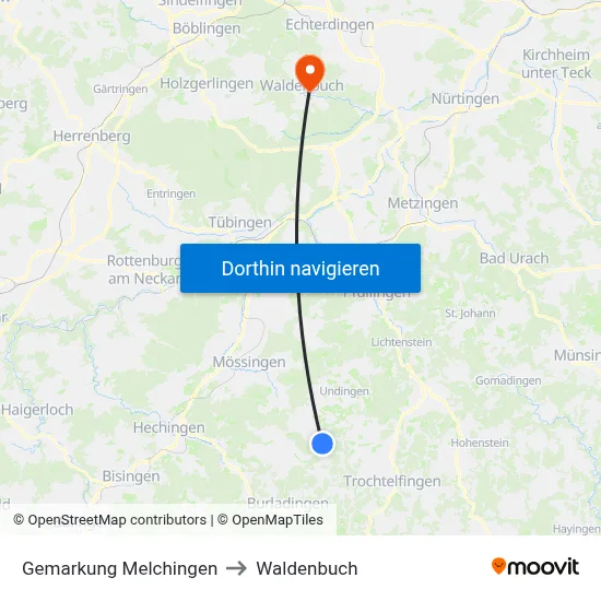 Gemarkung Melchingen to Waldenbuch map