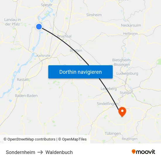 Sondernheim to Waldenbuch map