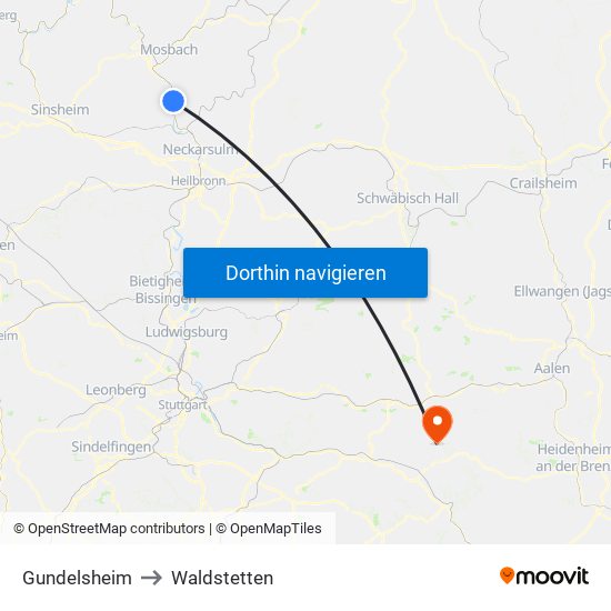 Gundelsheim to Waldstetten map