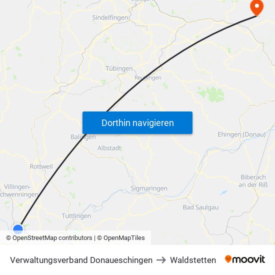 Verwaltungsverband Donaueschingen to Waldstetten map