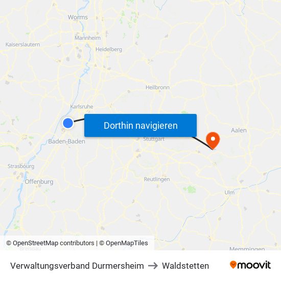 Verwaltungsverband Durmersheim to Waldstetten map
