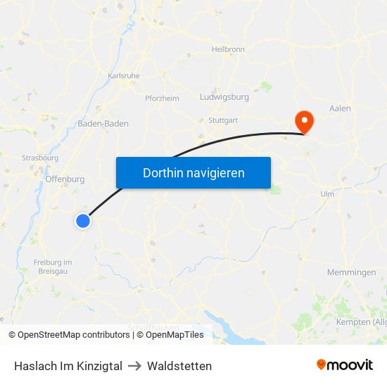 Haslach Im Kinzigtal to Waldstetten map