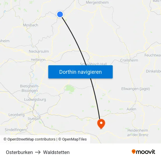 Osterburken to Waldstetten map