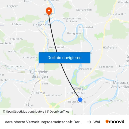 Vereinbarte Verwaltungsgemeinschaft Der Stadt Freiberg am Neckar to Walheim map