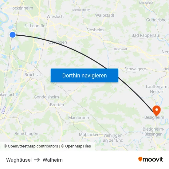 Waghäusel to Walheim map