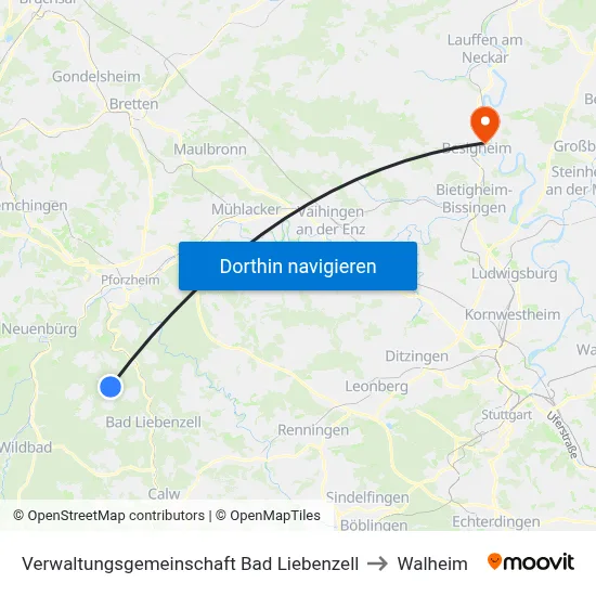 Verwaltungsgemeinschaft Bad Liebenzell to Walheim map