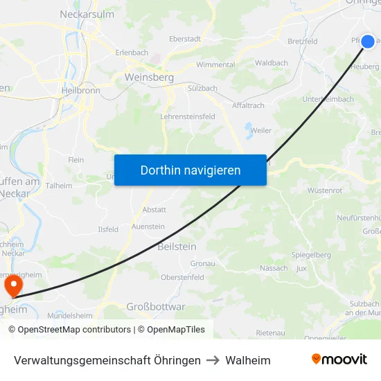 Verwaltungsgemeinschaft Öhringen to Walheim map