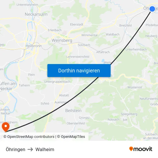 Öhringen to Walheim map