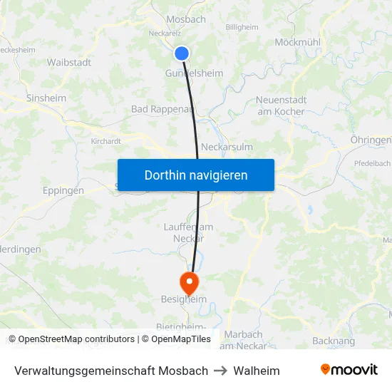 Verwaltungsgemeinschaft Mosbach to Walheim map