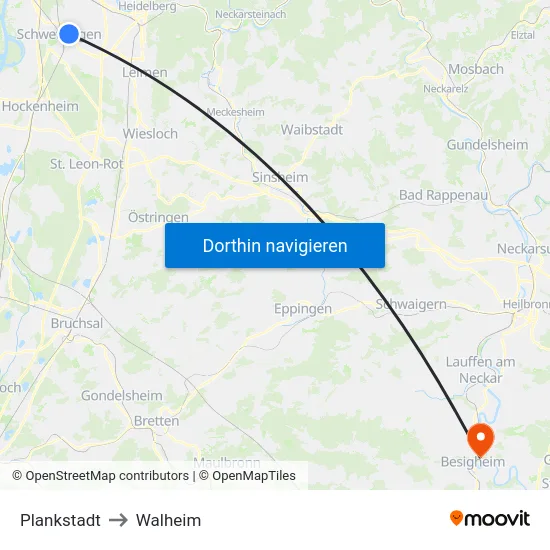 Plankstadt to Walheim map