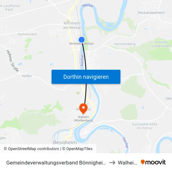 Gemeindeverwaltungsverband Bönnigheim to Walheim map