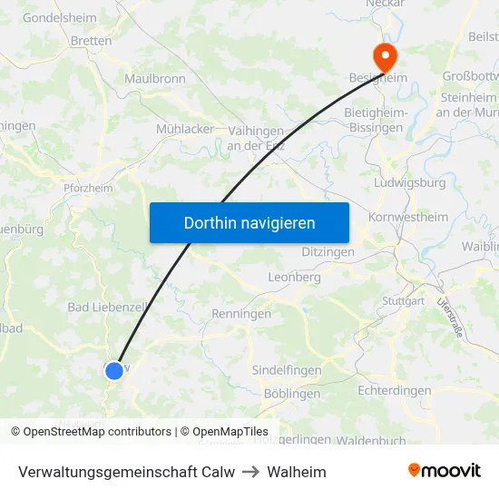 Verwaltungsgemeinschaft Calw to Walheim map