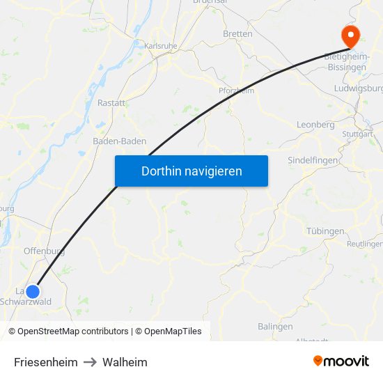 Friesenheim to Walheim map