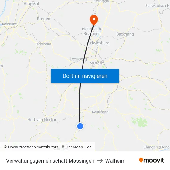 Verwaltungsgemeinschaft Mössingen to Walheim map