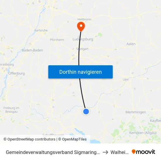 Gemeindeverwaltungsverband Sigmaringen to Walheim map
