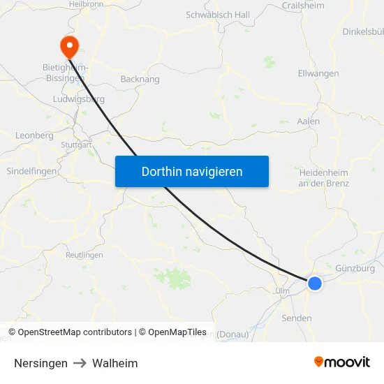 Nersingen to Walheim map