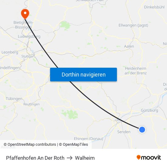 Pfaffenhofen An Der Roth to Walheim map