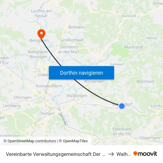 Vereinbarte Verwaltungsgemeinschaft Der Stadt Schorndorf to Walheim map
