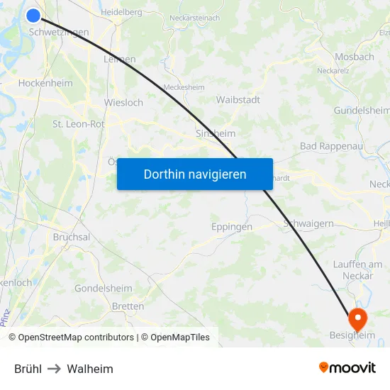 Brühl to Walheim map