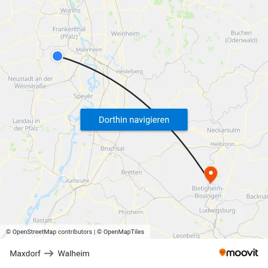 Maxdorf to Walheim map
