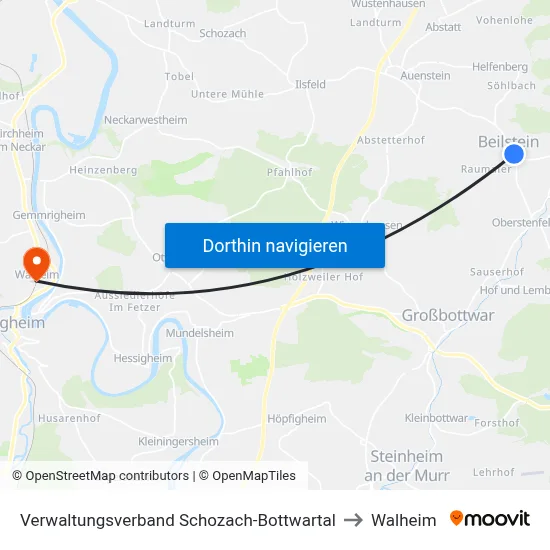 Verwaltungsverband Schozach-Bottwartal to Walheim map