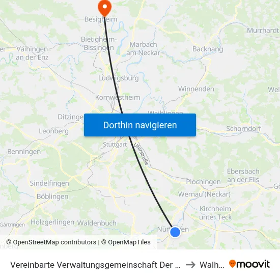 Vereinbarte Verwaltungsgemeinschaft Der Stadt Nürtingen to Walheim map