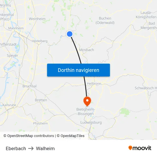 Eberbach to Walheim map