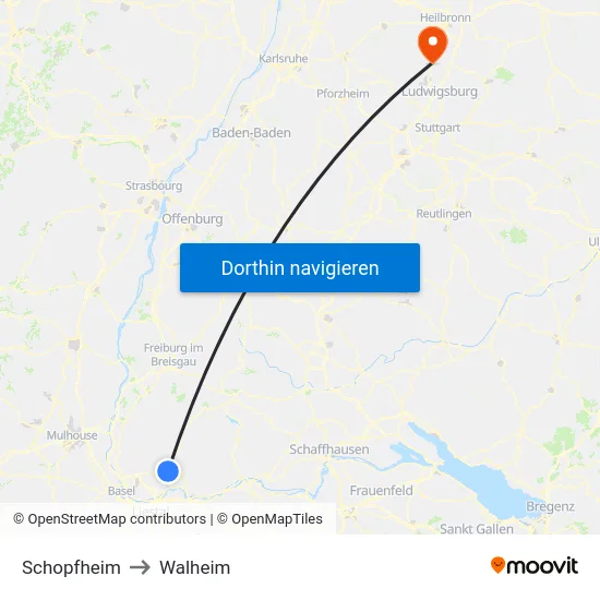 Schopfheim to Walheim map
