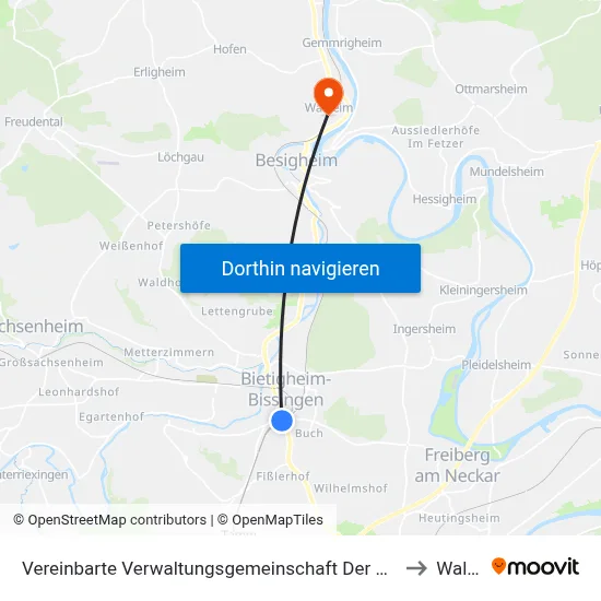 Vereinbarte Verwaltungsgemeinschaft Der Stadt Bietigheim-Bissingen to Walheim map