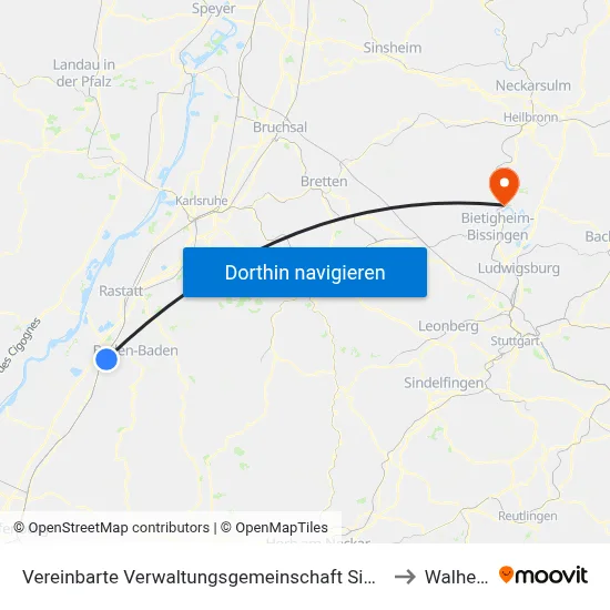 Vereinbarte Verwaltungsgemeinschaft Sinzheim to Walheim map