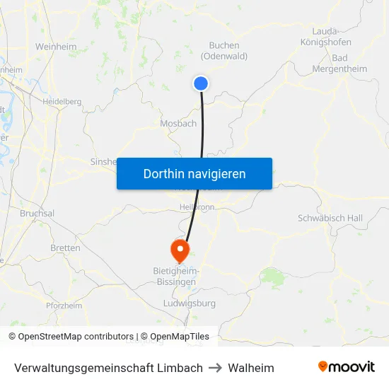 Verwaltungsgemeinschaft Limbach to Walheim map