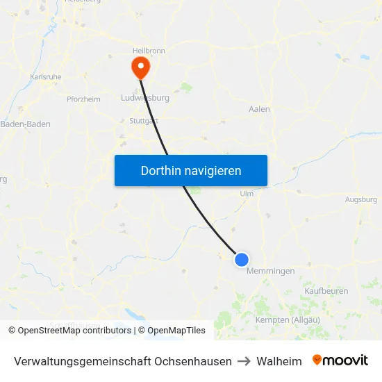 Verwaltungsgemeinschaft Ochsenhausen to Walheim map