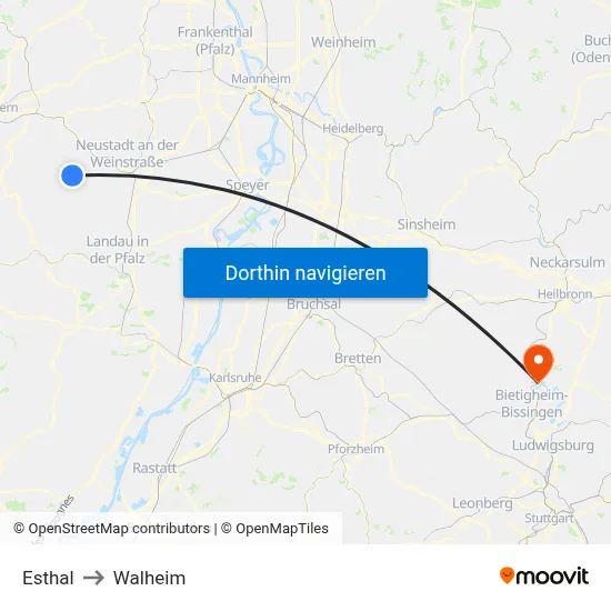 Esthal to Walheim map