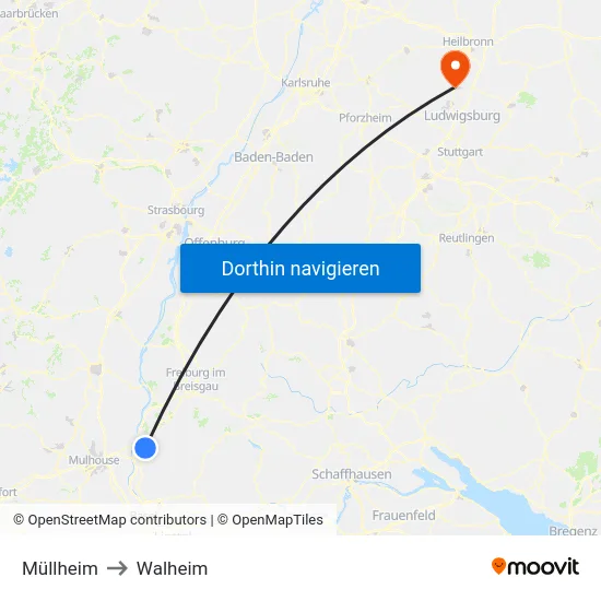 Müllheim to Walheim map