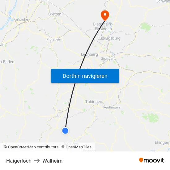 Haigerloch to Walheim map