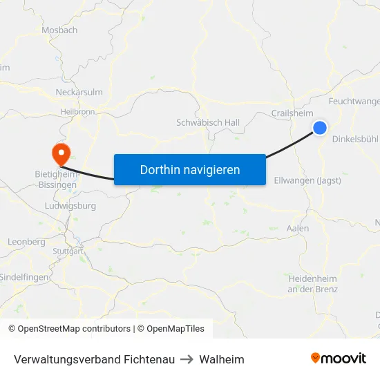 Verwaltungsverband Fichtenau to Walheim map