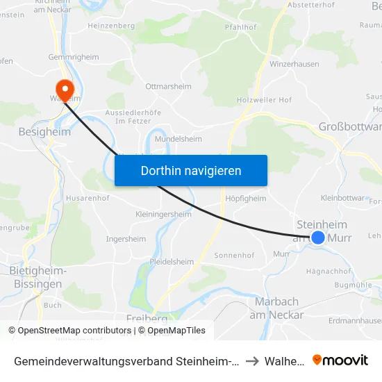 Gemeindeverwaltungsverband Steinheim-Murr to Walheim map