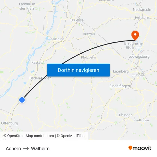 Achern to Walheim map