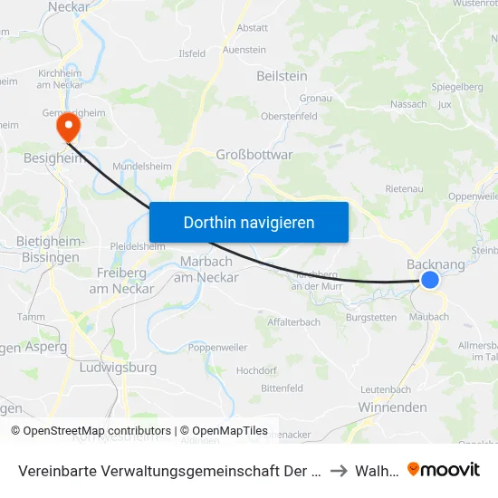 Vereinbarte Verwaltungsgemeinschaft Der Stadt Backnang to Walheim map