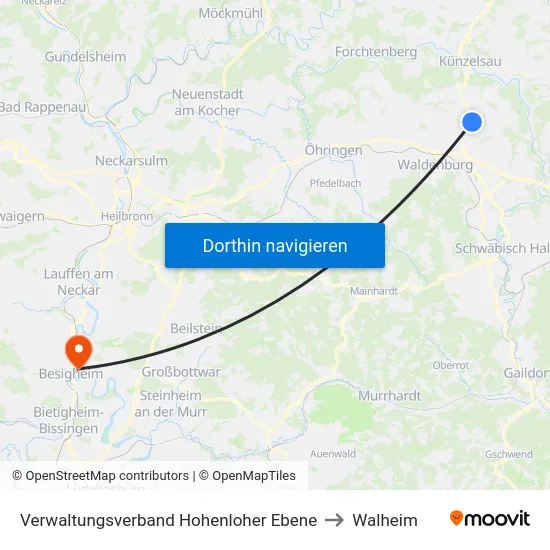 Verwaltungsverband Hohenloher Ebene to Walheim map
