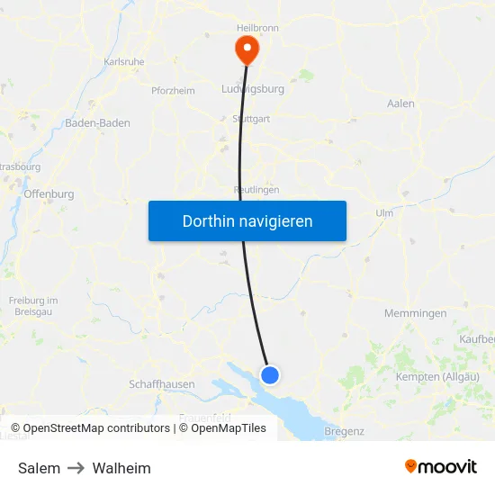 Salem to Walheim map