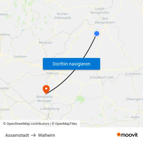 Assamstadt to Walheim map