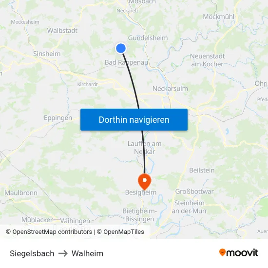 Siegelsbach to Walheim map