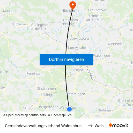 Gemeindeverwaltungsverband Waldenbuch/Steinenbronn to Walheim map