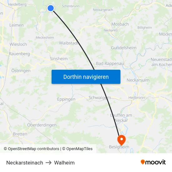 Neckarsteinach to Walheim map
