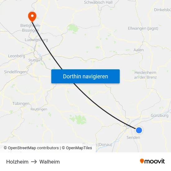 Holzheim to Walheim map