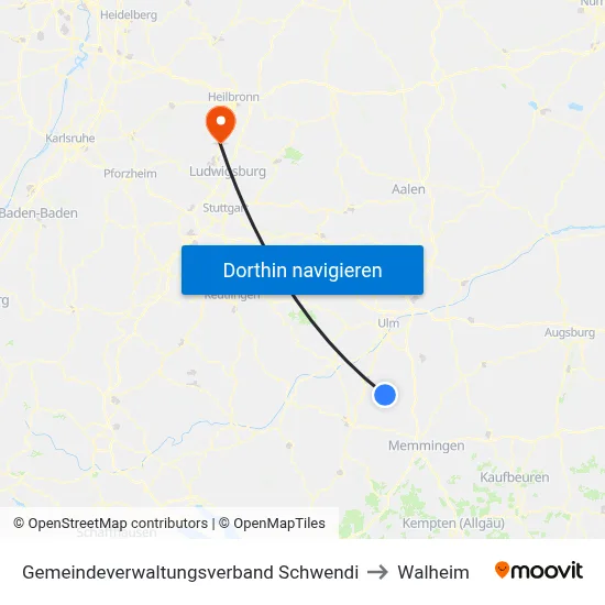 Gemeindeverwaltungsverband Schwendi to Walheim map