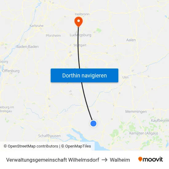 Verwaltungsgemeinschaft Wilhelmsdorf to Walheim map